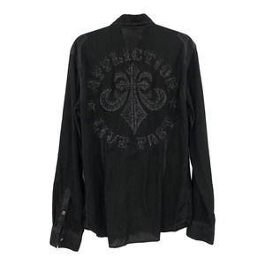 Affliction Button Up Premium Mens Large Long Sleeve Black Live Fast Fleur De Lis